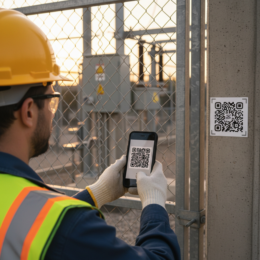 Contractor scanning the QR code at the gate before stepping on site